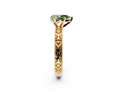 Solitaire Engagement Ring Setting for Fancy Green Pear-Shaped Center with XO Engraved Band and Prong Head in Yellow Gold