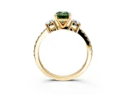 3 Stone Engagement Ring Setting for Fancy Green Emerald Cut Center with Round Cut Side Accents and Prong Head in Yellow Gold