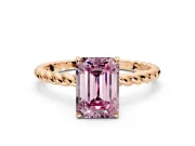 Solitaire Engagement Ring Setting for Fancy Pink Emerald Cut Center with Plain Twisted Rope Band and Prong Head in Rose Gold