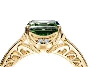 Floral Engagement Ring Setting for Fancy Green Asscher Cut Center with Four Accent Clusters and Prong Head in Yellow Gold