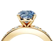 Solitaire Engagement Ring Setting for Fancy Blue Cushion Cut Center with Channel-Set Accents and Prong Head in Yellow Gold