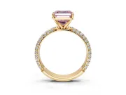 Solitaire Engagement Ring Setting for Fancy Pink Asscher Cut Center with Domed Multi-Row Pave Band and Prong Head in Yellow Gold