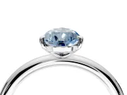 Low-Set Solitaire Engagement Ring Setting for Fancy Blue Pear-Shaped Center with Thin Plain Band and Prong Head in Sterling Silver