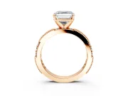 Solitaire Engagement Ring Setting for Asscher Cut Center with Milgrain-Edged Pave Band and Prong Head in Rose Gold