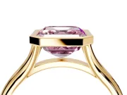 Solitaire Engagement Ring Setting for Fancy Pink Asscher Cut Center with V Split Shank and Bezel Head in Yellow Gold