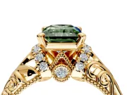 Solitaire Engagement Ring Setting for Fancy Green Radiant Cut Center with Filigree Accent Basket and Prong Head in Yellow Gold