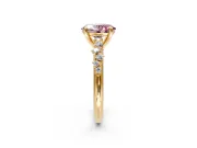 Solitaire Engagement Ring Setting for Fancy Pink Oval Center with Trailing Leaf Accent Band and Prong Head in Yellow Gold