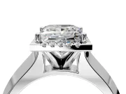 Halo Engagement Ring Setting for Princess Cut Center with Knife Ridge Cathedral Band and Prong Head in White Gold