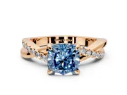 Solitaire Engagement Ring Setting for Fancy Blue Cushion Cut Center with Half-Pave Crossover Band and Prong Head in Rose Gold