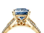 Solitaire Engagement Ring Setting for Fancy Blue Princess Cut Center with Pave Rail Split Shank and Prong Head in Yellow Gold