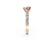Shared-Prong Engagement Ring Setting for Fancy Pink Heart-Shaped Center with Graduated Accents and Prong Head in Rose Gold