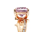 Solitaire Engagement Ring Setting for Fancy Pink Princess Cut Center with Pave and Plain Crossover Band and Prong Head in Rose Gold