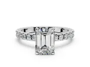 Solitaire Engagement Ring Setting for Emerald Cut Center with Fine Pave Band and Claw Prong Head in Platinum