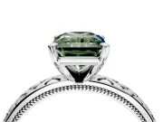 Solitaire Engagement Ring Setting for Fancy Green Radiant Cut Center with Milgrain X Pattern Band and Prong Head in Sterling Silver