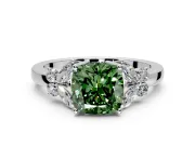 Solitaire Engagement Ring Setting for Fancy Green Cushion Cut Center with Marquise Flower Shoulders and Prong Head in White Gold