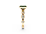 Solitaire Engagement Ring Setting for Fancy Green Emerald Cut Center with Milgrain Bezel Accents and Prong Head in Yellow Gold