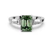 3 Stone Engagement Ring Setting for Fancy Green Emerald Cut Center with Baguette Accents and Prong Head in Platinum