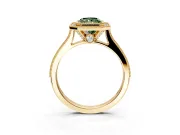 Halo Engagement Ring Setting for Fancy Green Radiant Cut Center with Milgrain Pave Band and Bezel Head in Yellow Gold