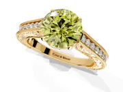 Solitaire Engagement Ring Setting for Fancy Yellow Round Cut Center with Engraved Pave Band and Prong Head in Yellow Gold