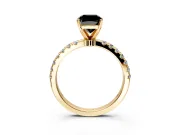 Open Basket Engagement Ring Setting for Fancy Black Cushion Cut Center with Pave Band and Prong Head in Yellow Gold