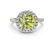 Halo Engagement Ring Setting for Fancy Yellow Round Cut Center with Raised Halo, Pave Band and Prong Head in Platinum