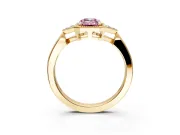 Cluster Engagement Ring Setting for Fancy Pink Emerald Cut Center with Milgrain Shoulder Clusters and Prong Head in Yellow Gold