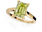 Solitaire Engagement Ring Setting for Fancy Yellow Emerald Cut Center with Tapered Shoulders and Prong Head in Yellow Gold