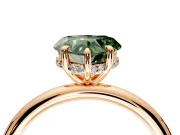 Hidden Halo Engagement Ring Setting for Fancy Green Heart-Shaped Center with Thin Rounded Band and Prong Head in Rose Gold