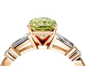 Bar-Set Engagement Ring Setting for Fancy Yellow Radiant Cut Center with Tapered Baguette Accents and Prong Head in Rose Gold