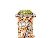 Milgrain Halo Engagement Ring Setting for Fancy Yellow Cushion Cut Center with Shoulder Bezels and Prong Head in Rose Gold