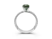 Solitaire Engagement Ring Setting for Fancy Green Radiant Cut Center with Domed Multi-Row Pave Band and Prong Head in Platinum