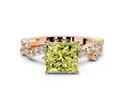 Solitaire Engagement Ring Setting for Fancy Yellow Princess Cut Center with Bar-Station Pave Twist and Prong Head in Rose Gold
