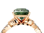 Leaf Motif Engagement Ring Setting for Fancy Green Princess Cut Center with Pave Band and Prong Head in Rose Gold
