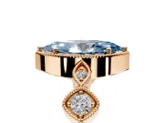Vintage Station Engagement Ring Setting for Fancy Blue Marquise Center with Accents and Prong Head in Rose Gold