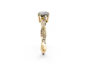 Solitaire Engagement Ring Setting for Cushion Cut Center with Twisted Pave Band and Prong Head in Yellow Gold
