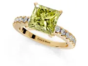 Solitaire Engagement Ring Setting for Fancy Yellow Princess Cut Center with Single Row Accent Band and Prong Head in Yellow Gold