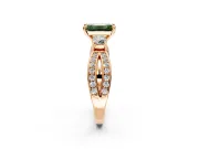 3 Stone Engagement Ring Setting for Fancy Green Emerald Cut Center with Pave Twist Band and Prong Head in Rose Gold