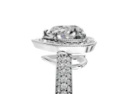 Milgrain Halo Engagement Ring Setting for Heart-Shaped Center with Three-Sided Pave Band and Prong Head in White Gold