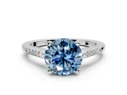 Solitaire Engagement Ring Setting for Fancy Blue Round Cut Center with Channel Accents and Prong Head in Sterling Silver