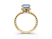 Halo Engagement Ring Setting for Fancy Blue Asscher Cut Center with Rope Twist Split Shank and Prong Head in Yellow Gold