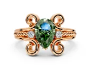 Solitaire Engagement Ring Setting for Fancy Green Pear-Shaped Center with Twisted Band and Scroll Prong Head in Rose Gold