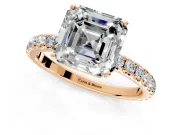 Solitaire Engagement Ring Setting for Asscher Cut Center with Large Accent Band and Prong Head in Rose Gold