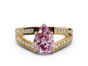 Split Shank Engagement Ring Setting for Fancy Pink Pear-Shaped Center with Pave Split Shank and Prong Head in Yellow Gold