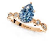Solitaire Engagement Ring Setting for Fancy Blue Pear-Shaped Center with Milgrain Bezel Accents and Prong Head in Rose Gold