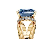 Halo Engagement Ring Setting for Fancy Blue Asscher Cut Center with Rope Twist Split Shank and Prong Head in Yellow Gold