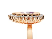 Halo Engagement Ring Setting for Fancy Pink Pear-Shaped Center with Milgrain Bezel Rim, Plain Band and Prong Head in Rose Gold