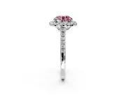 Halo Engagement Ring Setting for Fancy Pink Round Cut Center with Raised Halo, Pave Band and Prong Head in Platinum