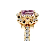 Floral Halo Engagement Ring Setting for Fancy Pink Asscher Cut Center with Pave Band and Prong Head in Yellow Gold