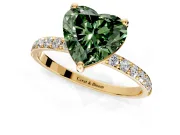 Solitaire Engagement Ring Setting for Fancy Green Heart-Shaped Center with Pave Accents and Prong Head in Yellow Gold