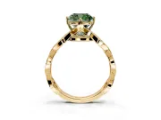 Solitaire Engagement Ring Setting for Fancy Green Cushion Cut Center with Accented Twist Band and Leaf Prong Head in Yellow Gold